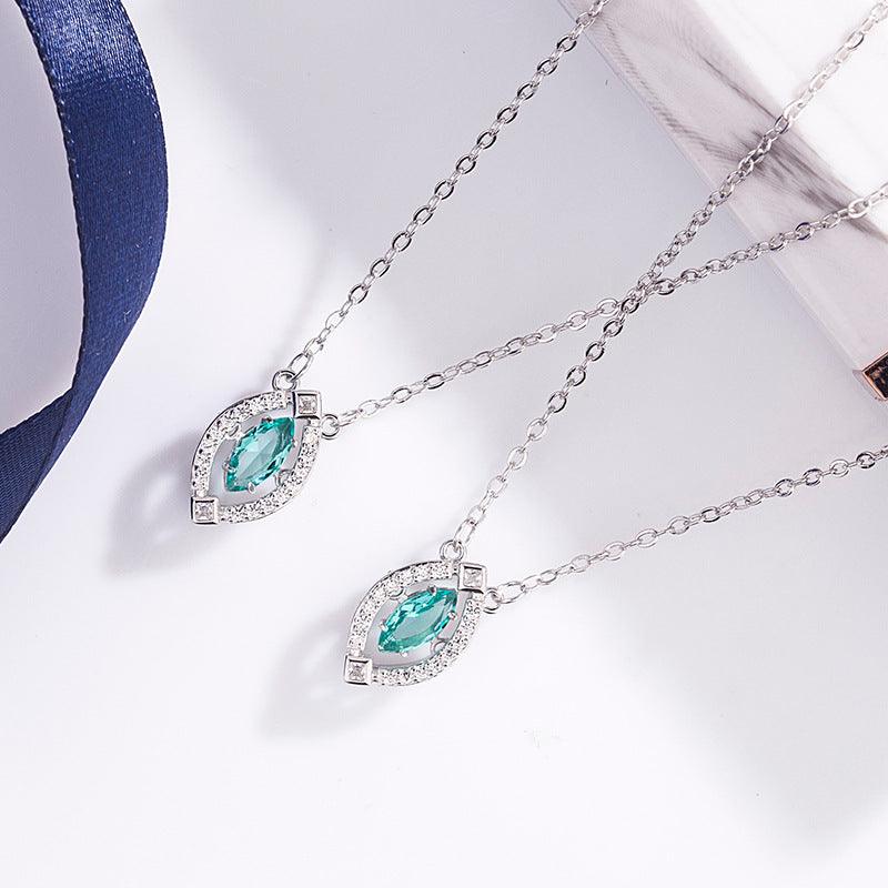 Horse's Eye Light Blue Diamond Necklace - Ericjewelry - ericjewelry - Silver Necklace - Blue, Marquise, Necklace, Silver - Ericjewelry -