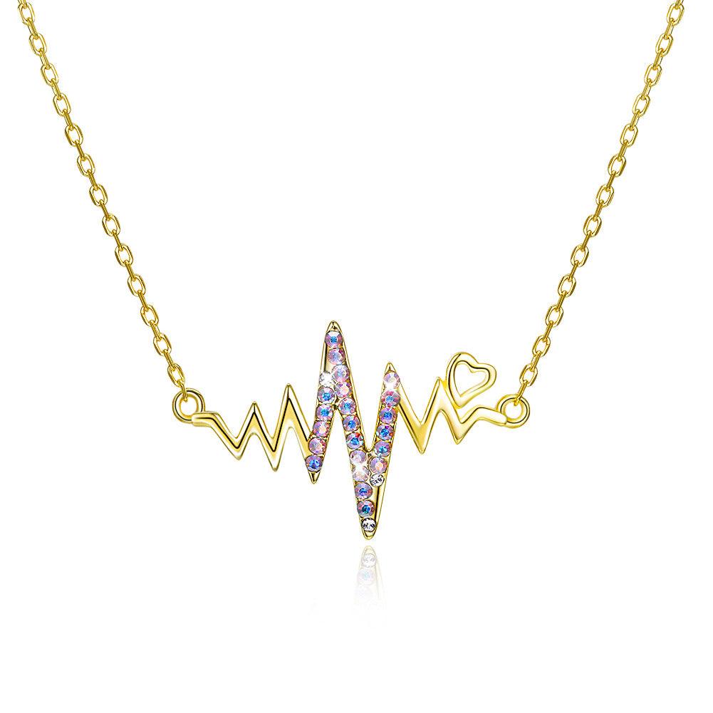 Swarovski Crystal Heartbeat ECG Necklace - Ericjewelry - ericjewelry - Silver Necklace - Heartbeat ECG, Necklace, Silver, Swarovski crystals, Yellow Gold - Ericjewelry -