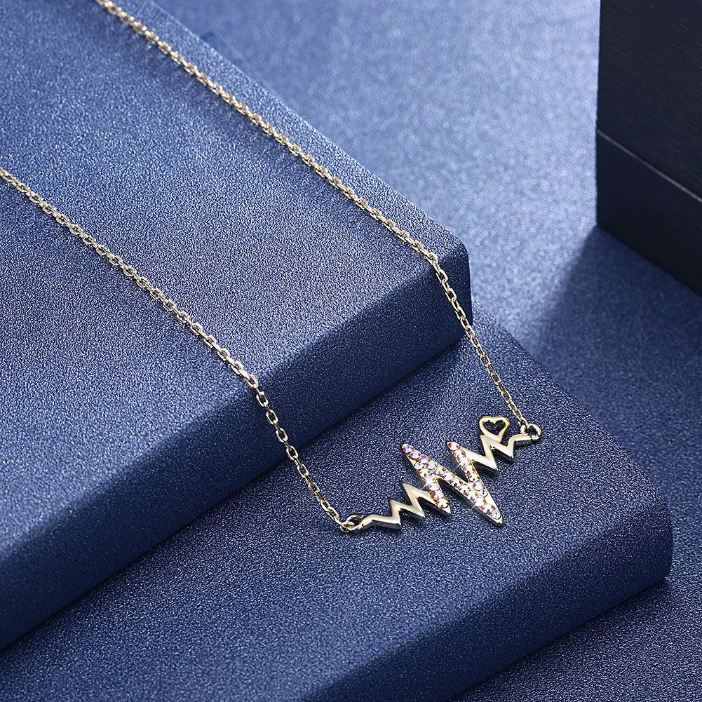 Swarovski Crystal Heartbeat ECG Necklace - Ericjewelry - ericjewelry - Silver Necklace - Heartbeat ECG, Necklace, Silver, Swarovski crystals, Yellow Gold - Ericjewelry -