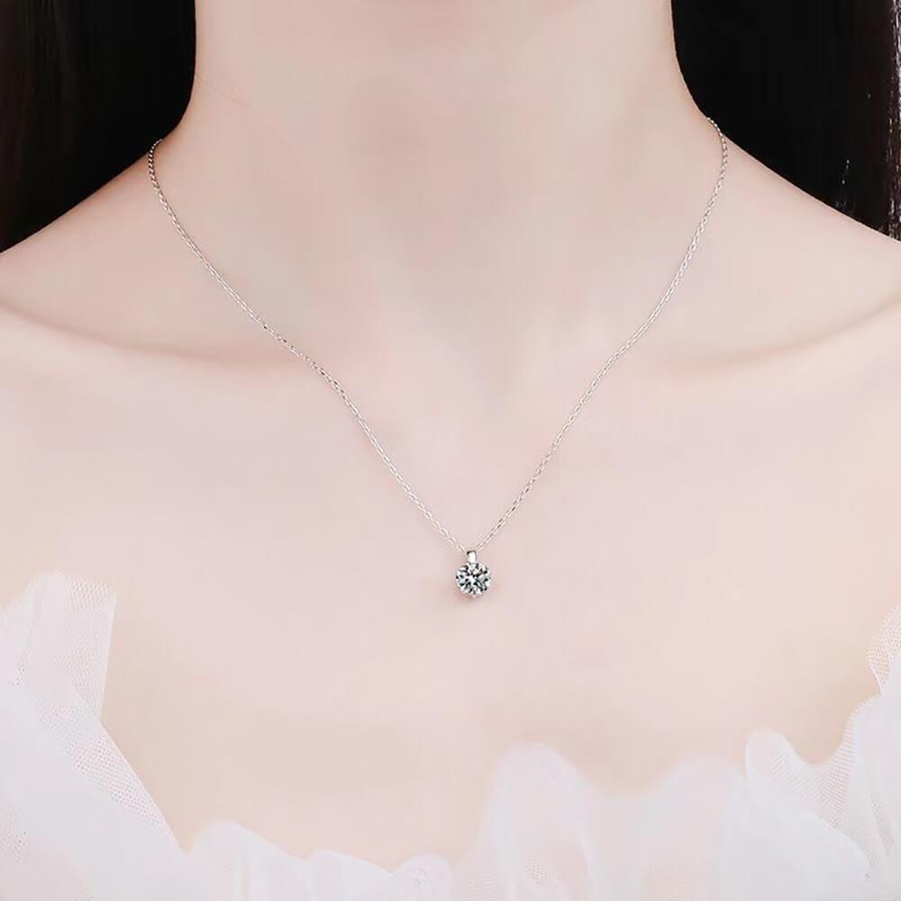 Round Zirconia Sterling Silver Pendant Necklace - Ericjewelry - ericjewelry - Silver Necklace - Necklace, Round shape, Silver, Zircon - Ericjewelry -