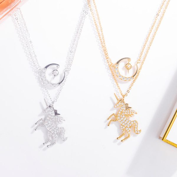 Sterling Silver Unicorn Moon Necklace - Ericjewelry - ericjewelry - Silver Necklace - crescent-shaped, Necklace, Silver, Unicorn - Ericjewelry -