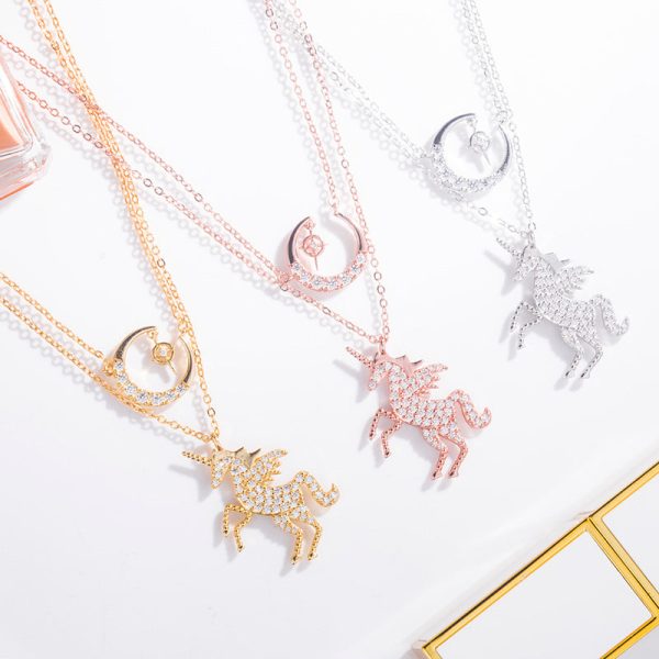 Sterling Silver Unicorn Moon Necklace - Ericjewelry - ericjewelry - Silver Necklace - crescent-shaped, Necklace, Silver, Unicorn - Ericjewelry -