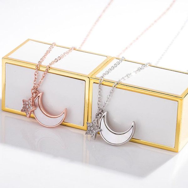 Star and Moon Sterling Silver Necklace - Ericjewelry - ericjewelry - Silver Necklace - lunar shape, Necklace, Silver, Star-shaped - Ericjewelry -