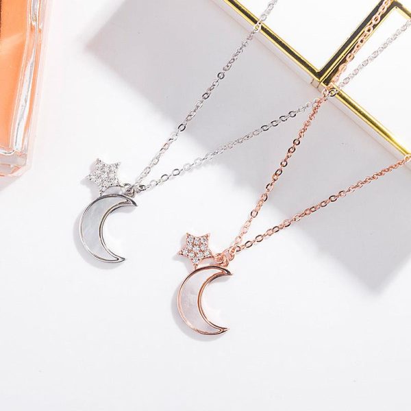 Star and Moon Sterling Silver Necklace - Ericjewelry - ericjewelry - Silver Necklace - lunar shape, Necklace, Silver, Star-shaped - Ericjewelry -