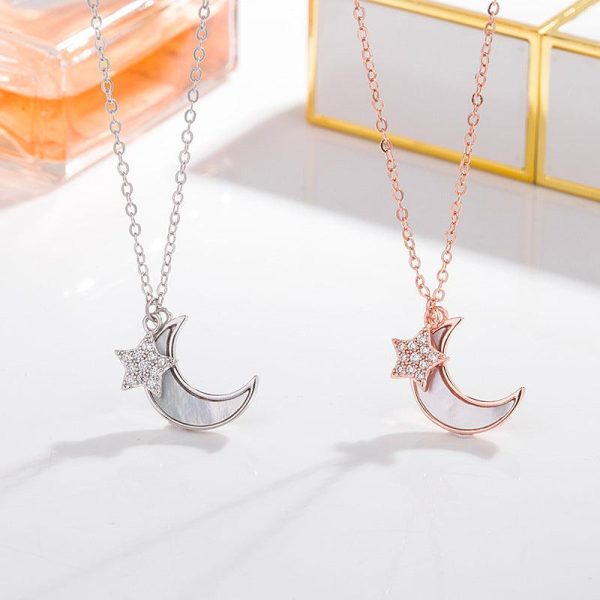 Star and Moon Sterling Silver Necklace - Ericjewelry - ericjewelry - Silver Necklace - lunar shape, Necklace, Silver, Star-shaped - Ericjewelry -