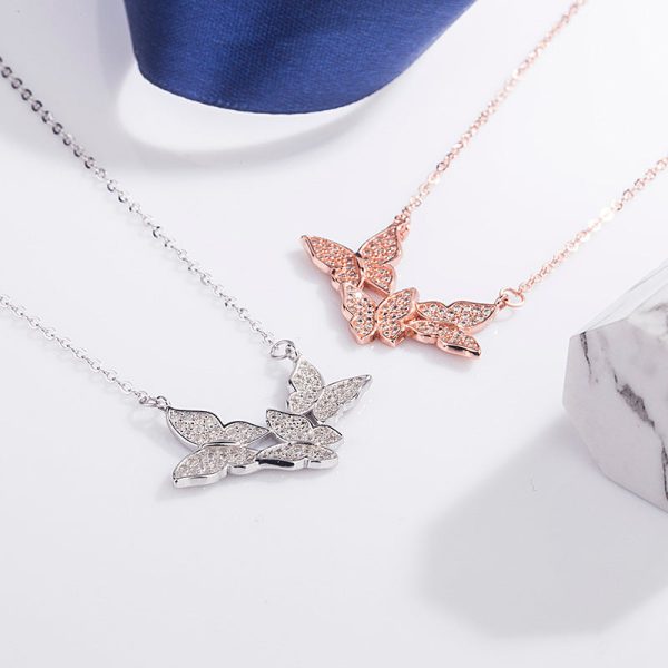 Three Butterflies Pendant Necklace - Ericjewelry - ericjewelry - Silver Necklace - Buttefly, Necklace, Rose Gold, Silver, White Gold - Ericjewelry -
