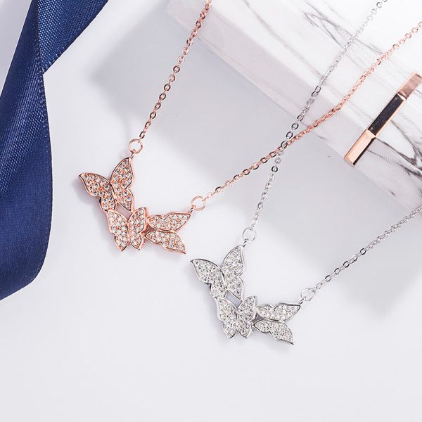Three Butterflies Pendant Necklace - Ericjewelry - ericjewelry - Silver Necklace - Buttefly, Necklace, Rose Gold, Silver, White Gold - Ericjewelry -