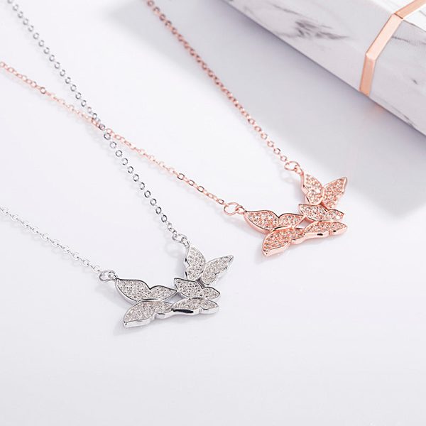 Three Butterflies Pendant Necklace - Ericjewelry - ericjewelry - Silver Necklace - Buttefly, Necklace, Rose Gold, Silver, White Gold - Ericjewelry -