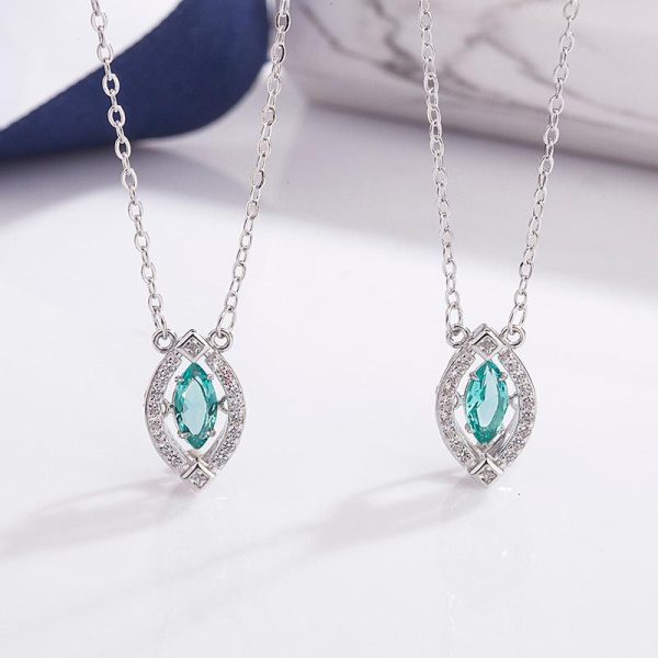 Horse's Eye Light Blue Diamond Necklace - Ericjewelry - ericjewelry - Silver Necklace - Blue, Marquise, Necklace, Silver - Ericjewelry -