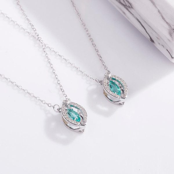 Horse's Eye Light Blue Diamond Necklace - Ericjewelry - ericjewelry - Silver Necklace - Blue, Marquise, Necklace, Silver - Ericjewelry -
