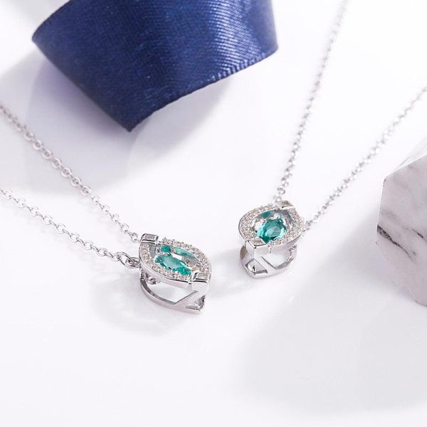 Horse's Eye Light Blue Diamond Necklace - Ericjewelry - ericjewelry - Silver Necklace - Blue, Marquise, Necklace, Silver - Ericjewelry -