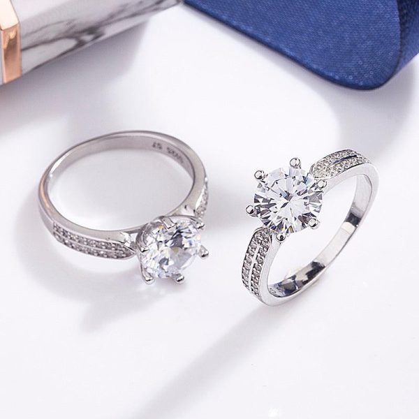 Starlight Moissanite Diamond Sterling Silver Ring - Ericjewelry - ericjewelry - Silver Rings - Moissanite Diamond, RINGS, Round shape, Silver, Size, Starligh, White - Ericjewelry -