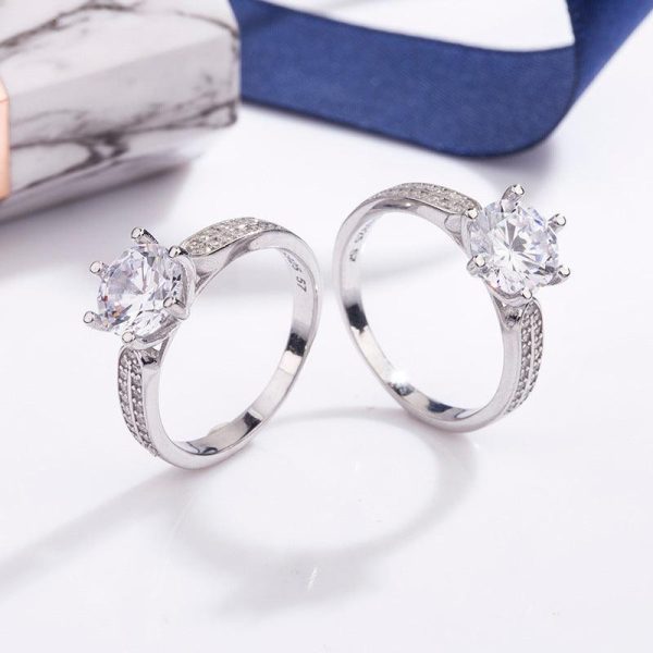 Starlight Moissanite Diamond Sterling Silver Ring - Ericjewelry - ericjewelry - Silver Rings - Moissanite Diamond, RINGS, Round shape, Silver, Size, Starligh, White - Ericjewelry -