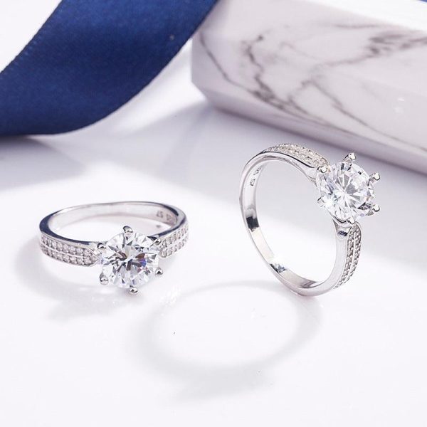 Starlight Moissanite Diamond Sterling Silver Ring - Ericjewelry - ericjewelry - Silver Rings - Moissanite Diamond, RINGS, Round shape, Silver, Size, Starligh, White - Ericjewelry -