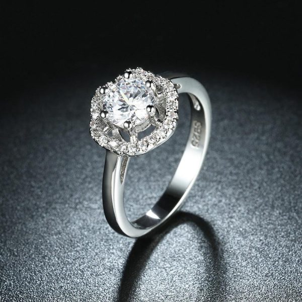Floral Sterling Silver Diamond Ring - Ericjewelry - ericjewelry - Silver Rings - Flowers, RINGS, Round shape, Silver, Size, White, Zircon - Ericjewelry -