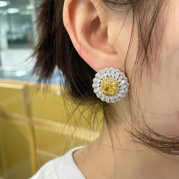 Sunflower Sterling Silver 3.25ct Diamond Earrings - Ericjewelry - ericjewelry - Silver Earrings - Earring, Flowers, High Carbon Diamonds, Round shape, Silver, White, Yellow - Ericjewelry -