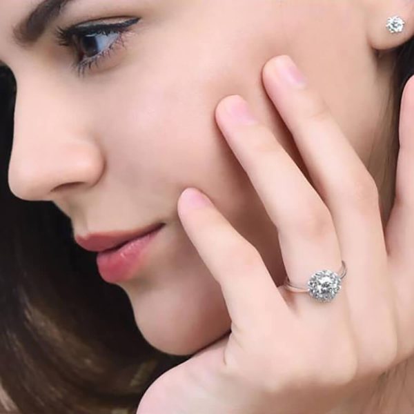 Floral Sterling Silver Diamond Ring - Ericjewelry - ericjewelry - Silver Rings - Flowers, RINGS, Round shape, Silver, Size, White, Zircon - Ericjewelry -