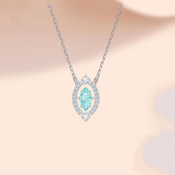 Horse's Eye Light Blue Diamond Necklace - Ericjewelry - ericjewelry - Silver Necklace - Blue, Marquise, Necklace, Silver - Ericjewelry -