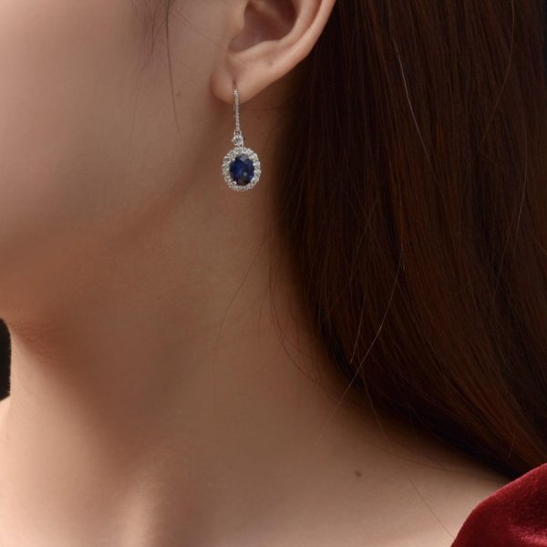 Royal Sapphire Sterling Silver Earrings - Ericjewelry - ericjewelry - Silver Earrings - High Carbon Diamonds, Oval Shaped, Sapphire, Silver - Ericjewelry -