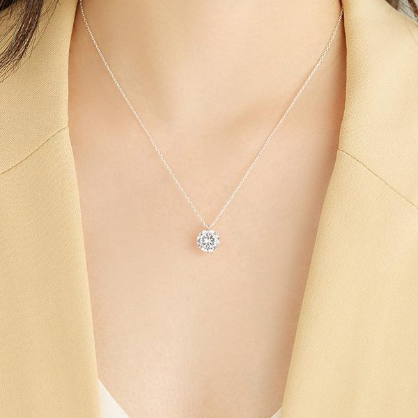 Round Zirconia Sterling Silver Pendant Necklace - Ericjewelry - ericjewelry - Silver Necklace - Necklace, Round shape, Silver, Zircon - Ericjewelry -