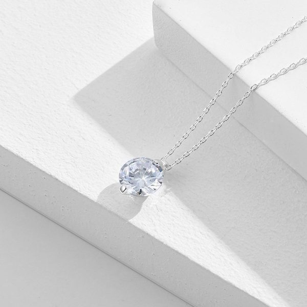 Round Zirconia Sterling Silver Pendant Necklace - Ericjewelry - ericjewelry - Silver Necklace - Necklace, Round shape, Silver, Zircon - Ericjewelry -