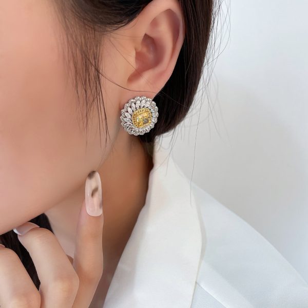 Sunflower Sterling Silver 3.25ct Diamond Earrings - Ericjewelry - ericjewelry - Silver Earrings - Earring, Flowers, High Carbon Diamonds, Round shape, Silver, White, Yellow - Ericjewelry -