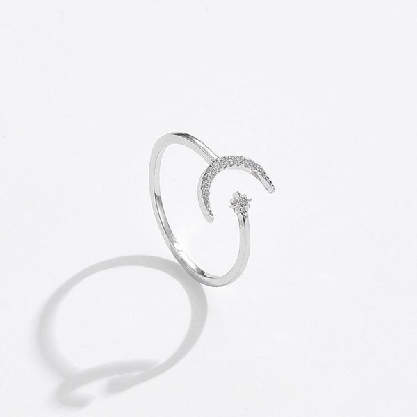 Star and Moon Zirconia Sterling Silver Ring - Ericjewelry - ericjewelry - Silver Rings - Resizable, RINGS, Silver, Star and Moon, White, Zircon - Ericjewelry -