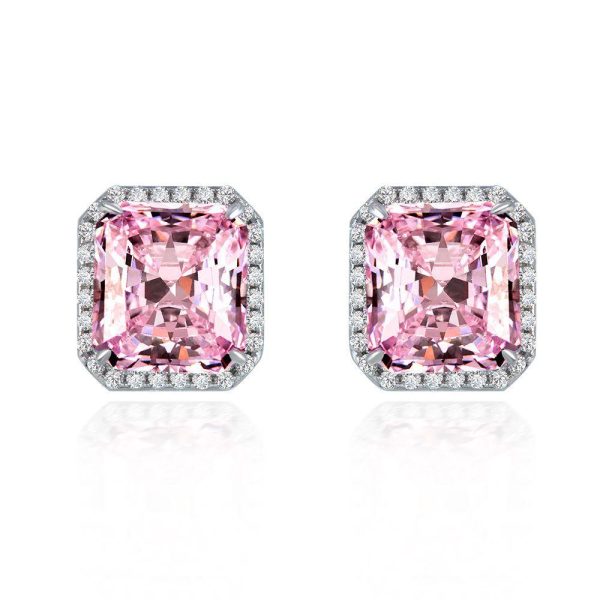 10ct Square Pink Diamond Sterling Silver Stud Earrings - Ericjewelry - ericjewelry - Silver Earrings - Earring, High Carbon Diamonds, pink, Princess, Silver - Ericjewelry -