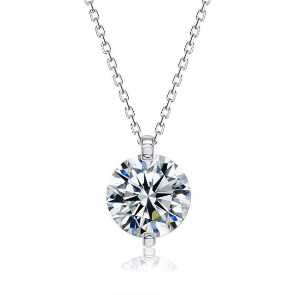 Round Zirconia Sterling Silver Pendant Necklace - Ericjewelry - ericjewelry - Silver Necklace - Necklace, Round shape, Silver, Zircon - Ericjewelry -