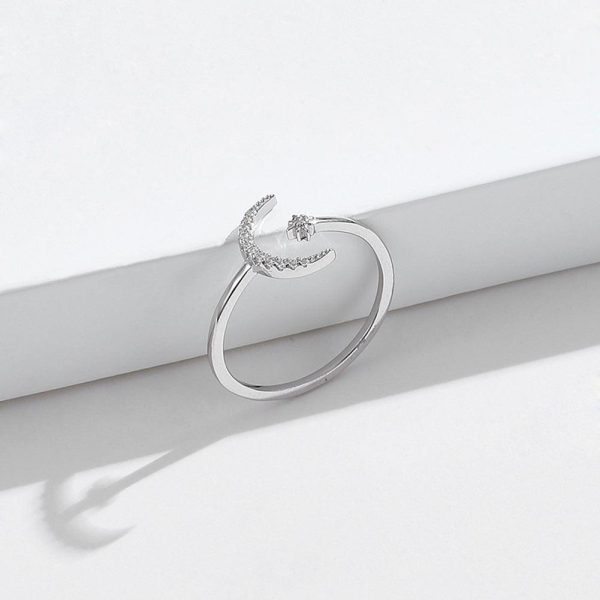Star and Moon Zirconia Sterling Silver Ring - Ericjewelry - ericjewelry - Silver Rings - Resizable, RINGS, Silver, Star and Moon, White, Zircon - Ericjewelry -