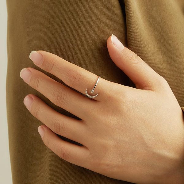 Star and Moon Zirconia Sterling Silver Ring - Ericjewelry - ericjewelry - Silver Rings - Resizable, RINGS, Silver, Star and Moon, White, Zircon - Ericjewelry -