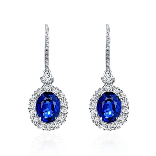 Royal Sapphire Sterling Silver Earrings - Ericjewelry - ericjewelry - Silver Earrings - High Carbon Diamonds, Oval Shaped, Sapphire, Silver - Ericjewelry -