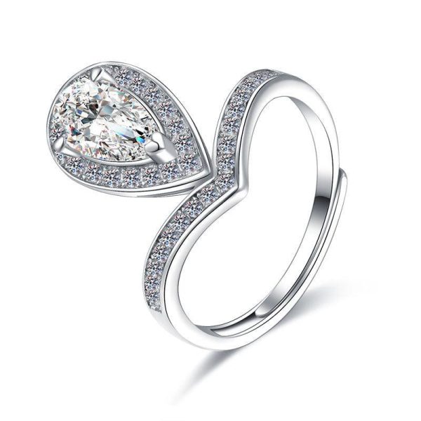 1ct Pear Diamond Sterling Silver Ring - Ericjewelry - ericjewelry - Silver Rings - Moissanite Diamond, Pear, Resizable, RINGS, Silver, White - Ericjewelry -