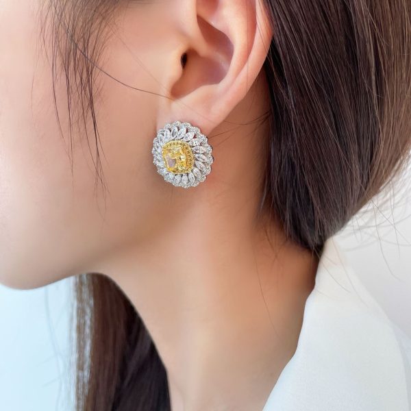Sunflower Sterling Silver 3.25ct Diamond Earrings - Ericjewelry - ericjewelry - Silver Earrings - Earring, Flowers, High Carbon Diamonds, Round shape, Silver, White, Yellow - Ericjewelry -
