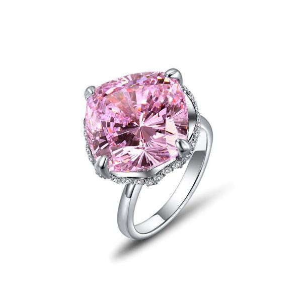 Sterling Silver Pink Diamond Ring - Ericjewelry - ericjewelry - Silver Rings - High Carbon Diamonds, pink, RINGS, Round shape, Silver, Size - Ericjewelry -