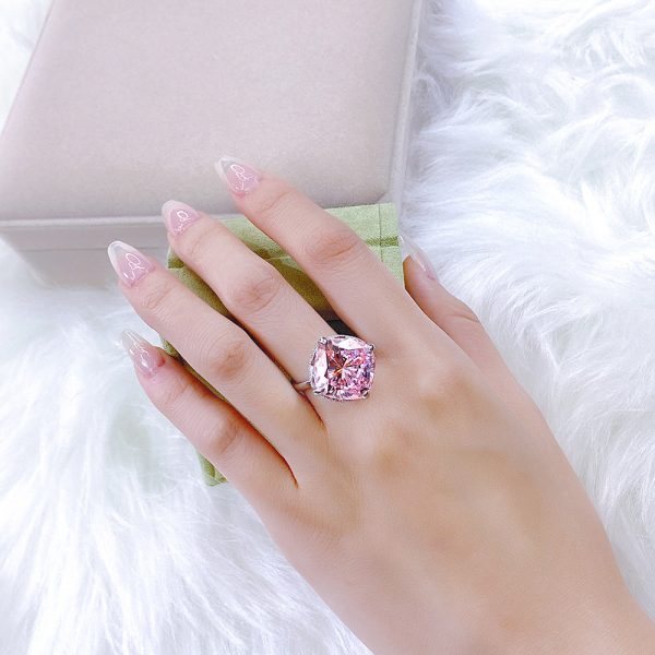 Sterling Silver Pink Diamond Ring - Ericjewelry - ericjewelry - Silver Rings - High Carbon Diamonds, pink, RINGS, Round shape, Silver, Size - Ericjewelry -