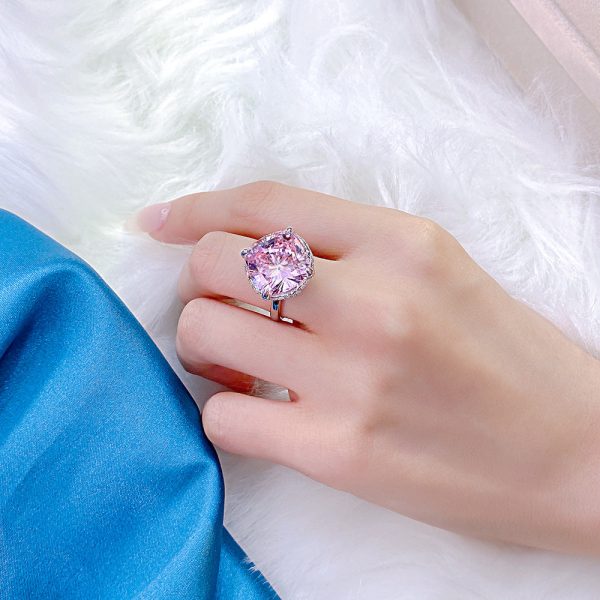 Sterling Silver Pink Diamond Ring - Ericjewelry - ericjewelry - Silver Rings - High Carbon Diamonds, pink, RINGS, Round shape, Silver, Size - Ericjewelry -