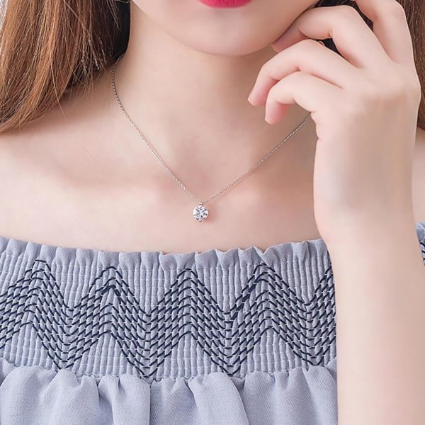 Round Zirconia Sterling Silver Pendant Necklace - Ericjewelry - ericjewelry - Silver Necklace - Necklace, Round shape, Silver, Zircon - Ericjewelry -