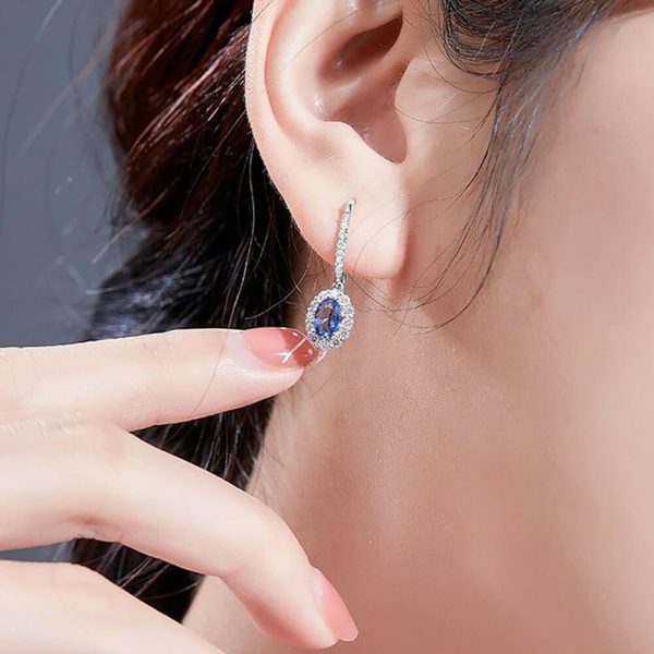 Royal Sapphire Sterling Silver Earrings - Ericjewelry - ericjewelry - Silver Earrings - High Carbon Diamonds, Oval Shaped, Sapphire, Silver - Ericjewelry -