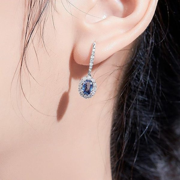 Royal Sapphire Sterling Silver Earrings - Ericjewelry - ericjewelry - Silver Earrings - High Carbon Diamonds, Oval Shaped, Sapphire, Silver - Ericjewelry -