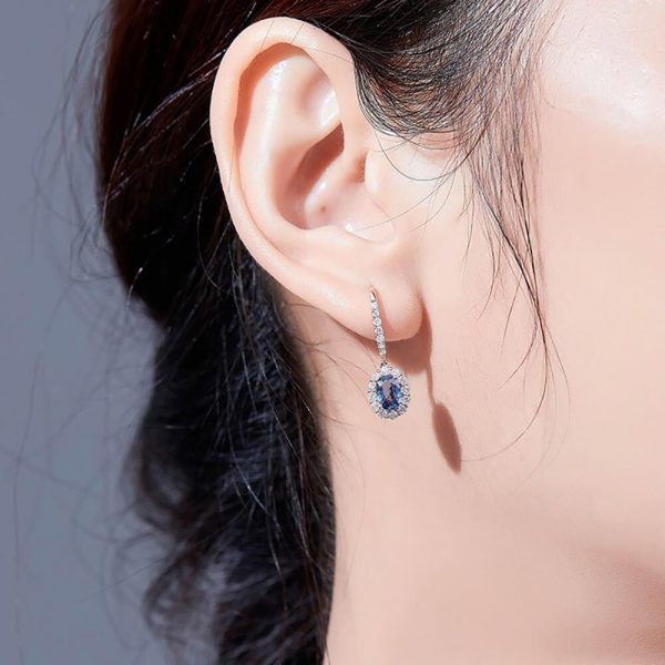 Royal Sapphire Sterling Silver Earrings - Ericjewelry - ericjewelry - Silver Earrings - High Carbon Diamonds, Oval Shaped, Sapphire, Silver - Ericjewelry -