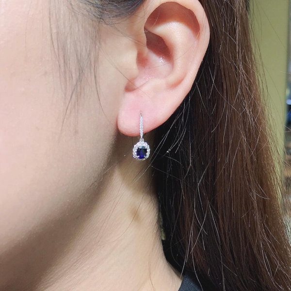 Royal Sapphire Sterling Silver Earrings - Ericjewelry - ericjewelry - Silver Earrings - High Carbon Diamonds, Oval Shaped, Sapphire, Silver - Ericjewelry -