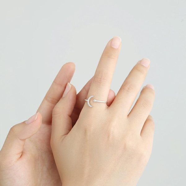 Star and Moon Zirconia Sterling Silver Ring - Ericjewelry - ericjewelry - Silver Rings - Resizable, RINGS, Silver, Star and Moon, White, Zircon - Ericjewelry -