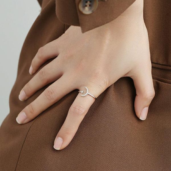 Star and Moon Zirconia Sterling Silver Ring - Ericjewelry - ericjewelry - Silver Rings - Resizable, RINGS, Silver, Star and Moon, White, Zircon - Ericjewelry -