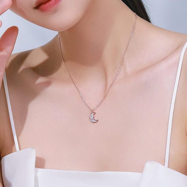 Star and Moon Sterling Silver Necklace - Ericjewelry - ericjewelry - Silver Necklace - lunar shape, Necklace, Silver, Star-shaped - Ericjewelry -