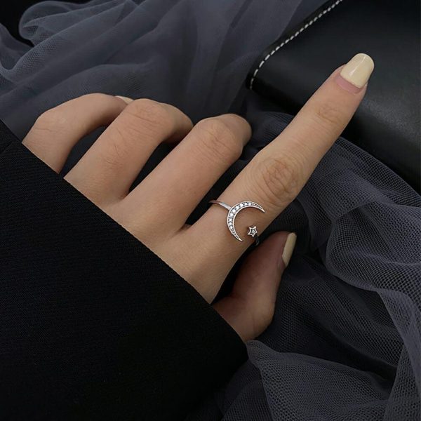 Star and Moon Zirconia Sterling Silver Ring - Ericjewelry - ericjewelry - Silver Rings - Resizable, RINGS, Silver, Star and Moon, White, Zircon - Ericjewelry -