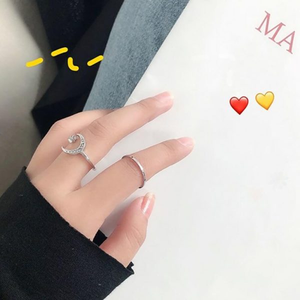 Star and Moon Zirconia Sterling Silver Ring - Ericjewelry - ericjewelry - Silver Rings - Resizable, RINGS, Silver, Star and Moon, White, Zircon - Ericjewelry -