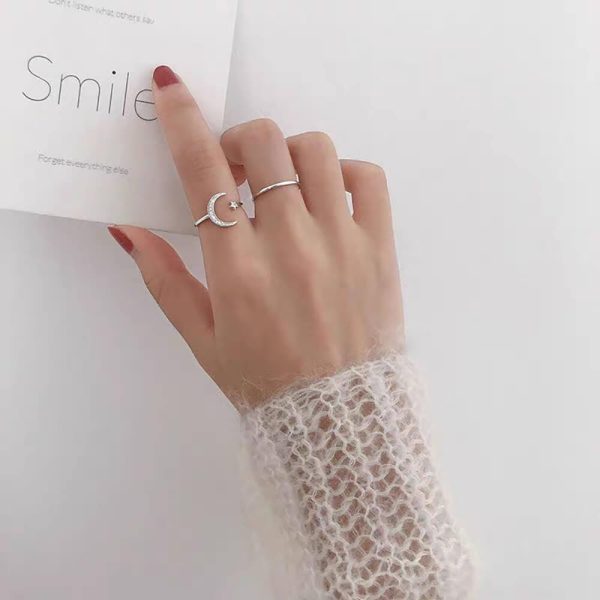 Star and Moon Zirconia Sterling Silver Ring - Ericjewelry - ericjewelry - Silver Rings - Resizable, RINGS, Silver, Star and Moon, White, Zircon - Ericjewelry -