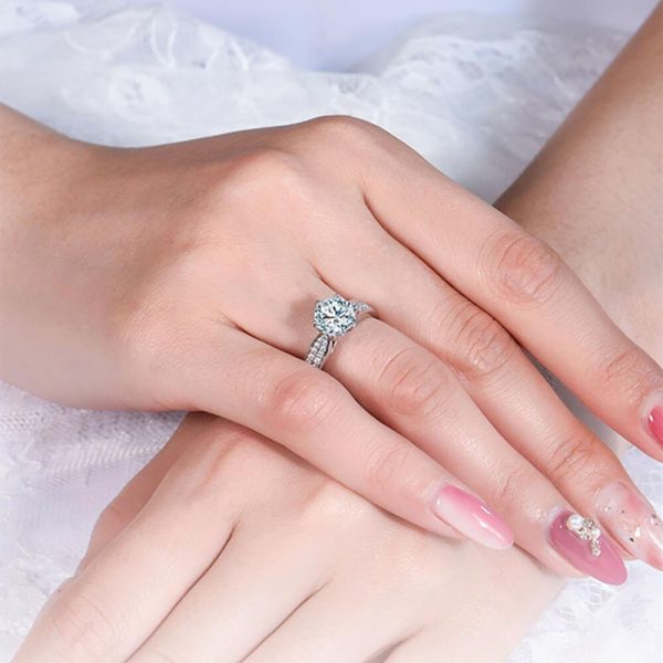 Starlight Moissanite Diamond Sterling Silver Ring - Ericjewelry - ericjewelry - Silver Rings - Moissanite Diamond, RINGS, Round shape, Silver, Size, Starligh, White - Ericjewelry -