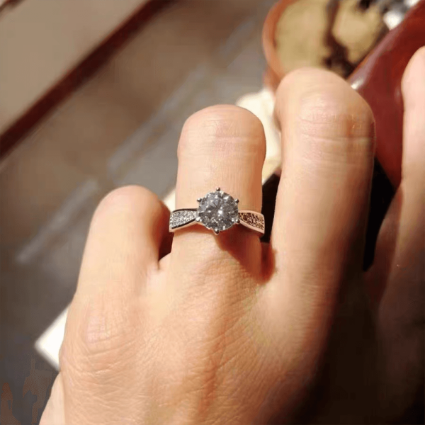 Starlight Moissanite Diamond Sterling Silver Ring - Ericjewelry - ericjewelry - Silver Rings - Moissanite Diamond, RINGS, Round shape, Silver, Size, Starligh, White - Ericjewelry -
